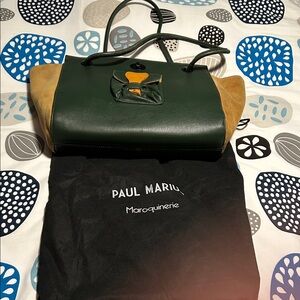 Green Leather & Tan Suede Tote